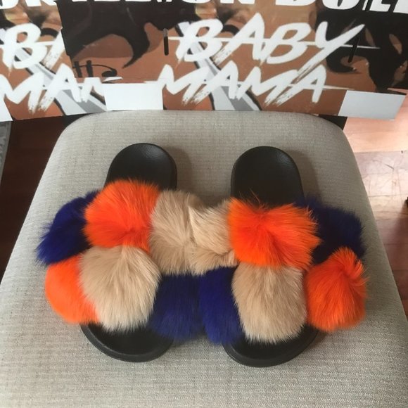 Shoes - **BRAND NEW**Colorful Women's Faux Fox Fur Slippers